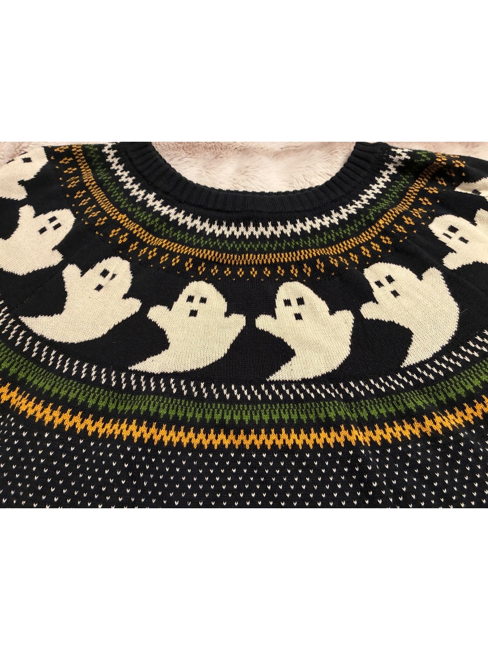 ModCloth Spooky Ghost Fair Isle Black Pullover Sweater Sz 2XL - Picture 2 of 3